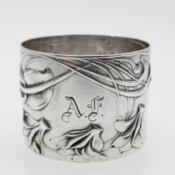 Beautiful Art Nouveau 800 Solid Silver Napkin Ring Initials 'af' (#99511) 1
