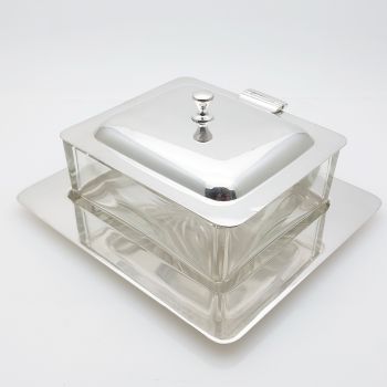Quality Silver Plated & Heavy Cut Glass Lidded Butter / Sardine Box Maple & Co (#99514) 1