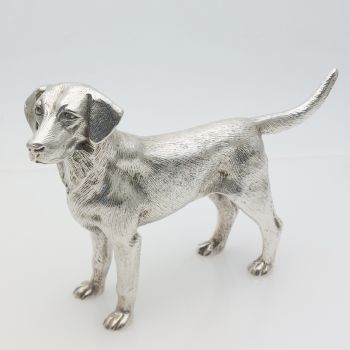 Well Modeled Heavy Silver Plated Black Lab Retriever Dog Ornament / Paperweight (#99515) 1