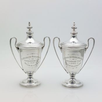 Fine Pair Of Small Lidded Trophy Cups Odlum Family Interest Silver Plated (#99521) 1