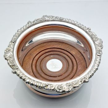 Large Silver Plated Wine Bottle Coaster Old Sheffield Style Crested Vintage (#99524) 1
