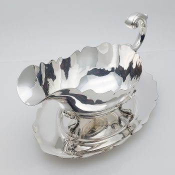 Silver Plated Gravy Sauce Boat & Stand Sheffield Antique (#99525) 1