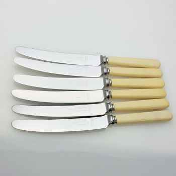Set Of 6 Vintage Faux Bone Handle Dinner Knives Sanders Sheffield Steel Cutlery (#99529) 1