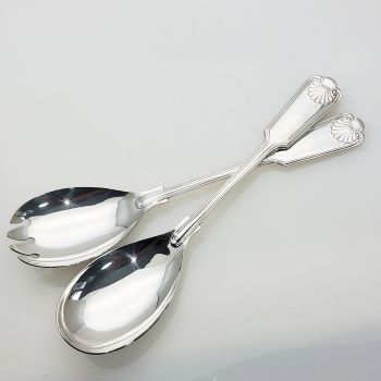 Fiddle Thread Shell Salad Servers - Silver Plated - Epns A1 Sheffield Vintage (#99530) 1