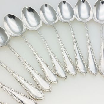 10x Walker & Hall Reed & Ribbon Coffee Spoons Silver Plated Epns 1918 Antique (#99535) 1