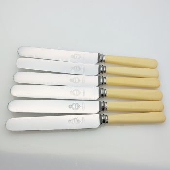 6x Large Palette Blade Dinner Knives Faux Bone Handle Debesco Sheffield Cutlery (#99536) 1