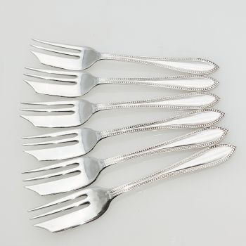 Set Of 6 Bead Pattern Cake Forks - Osborne Sheffield Epns Silver Plated Vintage (#99541) 1