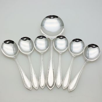 Set Of 6 Pudding Spoons & Server - Silver Plated Epns A1 Vintage (#99542) 1
