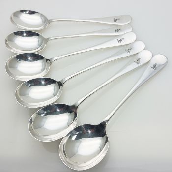 Odlum Crest - Set Of 6 Soup Spoons - Silver Plated - Weir & Sons - Antique (#99565) 1