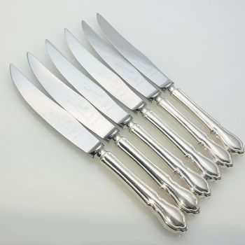 Dubbary Pattern - Set Of 6 Steak Knives - Silver Plated Handles Vintage Cutlery (#99571) 1
