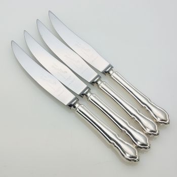 Dubbary Pattern - Set Of 4 Steak Knives - Silver Plated Handles Vintage Cutlery (#99572) 1