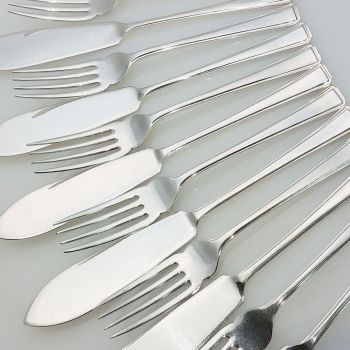 Harley Pattern -  6x Pairs Of Fish Eaters - Silver Plated Vintage Sheffield Epns (#99581) 1