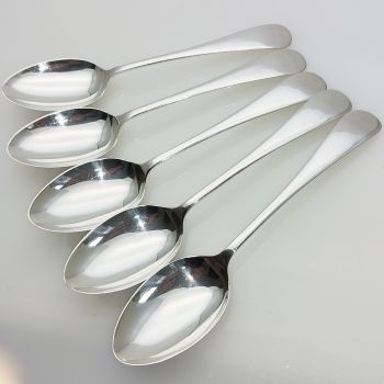 Old English Pattern - Set Of 5 Dessert Spoons Sheffield Antique (#99585) 1
