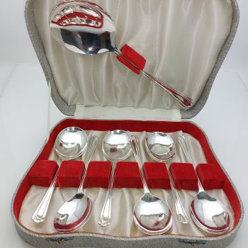 Vintage Pudding Spoons & Server Silver Plated Epns Lr&co Sheffield Cased (#99587) 1
