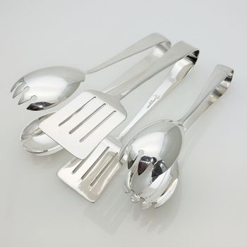 3x Salad & Sandwich Serving Tongs - Silver Plated Epns Sheffield - Vintage (#99590) 1