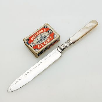 Short Length Mother Of Pearl Handle Cake Knife Epns Silver Plated Antique (#99591) 1