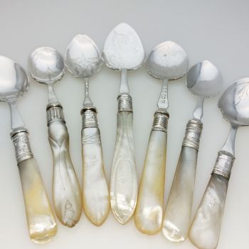 7x Jam & Cream Spoons - Mother Of Pearl Handle Silver Plate Epns (#99592) 1