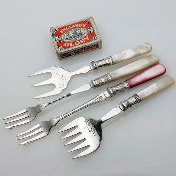 4x Mother Of Pearl Handle Sardine Pickle Meat Forks Silver Plated Antique (#99595) 1