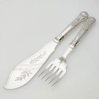Kings Pattern - Pair Of Fish Servers - Antique Silver Plated Joseph Rodgers (#99625) 1