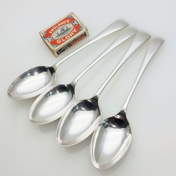 Old English Pattern - Set Of 4 Dessert Spoons - Silver Plated Epns Hb&h (#99635) 1