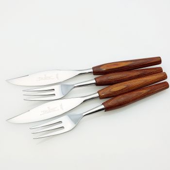 Westall Richardson 2x Steak Knives & Forks Mid Century Wood Handles Stainless (#99638) 1
