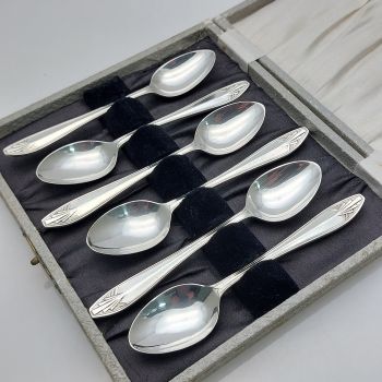 Cased Art Deco Silver Plated Coffee Spoons 1933 Design Epns Vintage (#99647) 1