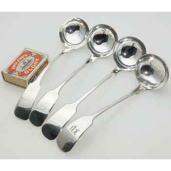 4x Fiddle Pattern Toddy Ladles John Round Sheffield Silver Plated Antique (#99658) 1