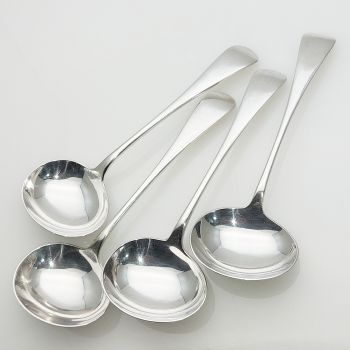 Set Of 4 Oval Bowl Large Sauce Ladles - Potosi Silver Plated Old English Antique (#99660) 1