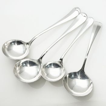 4x Hanoverian Rattail Large Sauce Ladles - Silver Plated - Antique (#99661) 1