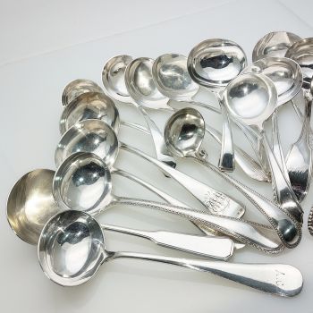 Good Bulk Lot Of 16 Large Sauce Ladles Antique & Vintage Silver Plated Epns (#99664) 1