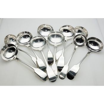 10x Fiddle Pattern Large Sauce Ladles - Silver Plated Epns Antique (#99665) 1