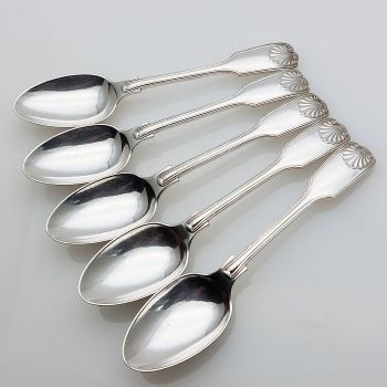 Fiddle Thread Shell - Set Of 5 Tea Spoons Silver Plated Antique (#99678) 1