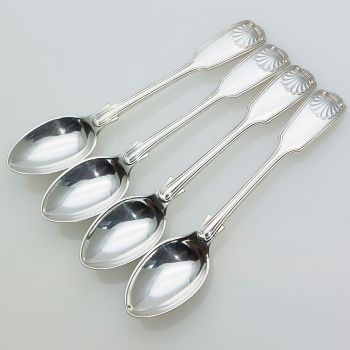 Fiddle Thread Shell - Set Of 4 Coffee Spoons Silver Plated Antique (#99679) 1
