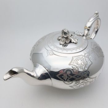Beautiful Bright Cut Silver Plated Tea Pot - Dixon C. 1870 - Antique (#99701) 1