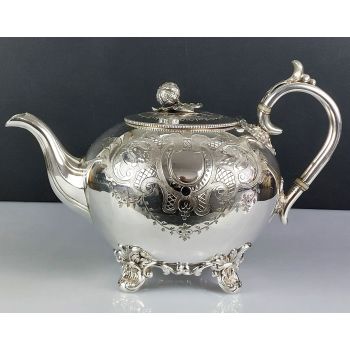 Beautiful Large Globe Shaped Silver Plated Tea Pot - Ornate Antique Dixon (#99703) 1