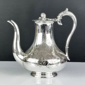Ornate Victorian Silver Plated Coffee Pot - Chased Scrolls (#99704) 1