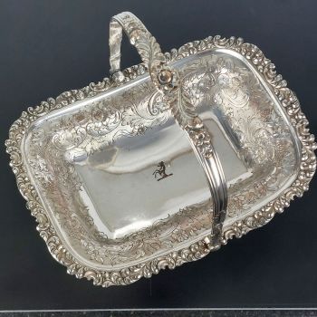 Beautiful Old Sheffield Plate Swing Handled Basket Bowl Antique Silver Plated (#99708) 1
