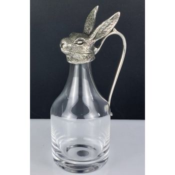 Superb Hares Head Pewter & Glass Whisky Noggin Jug (#99712) 1