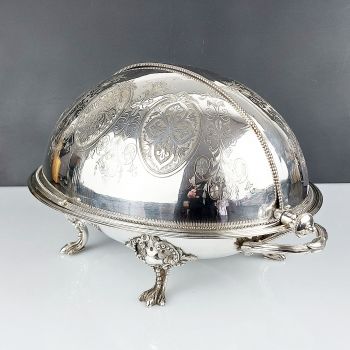 Gorgeous Roll-top Breakfast Dish - Claw Feet - Victorian Silver Plated (#99714) 1