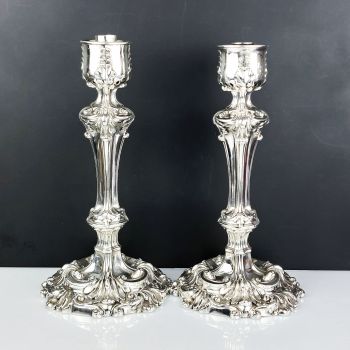 Rare Pair Of 12 Inch Storm Candlesticks - Antique Silver Plated (#99715) 1