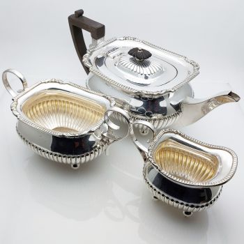 Antique Silver Plated 3 Piece Tea Service Set - Wm Hutton (#99718) 1