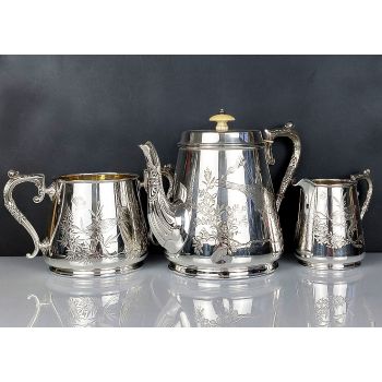 Aesthetic Movement 3 Piece Tea Service Set Silver Plated Antique (#99720) 1