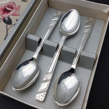 Viners Silver Rose Set Of 6 Tea Spoons Original Box Plated Vintage (#99722) 1