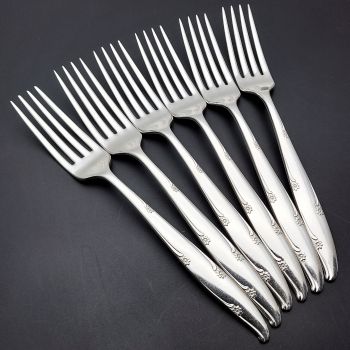 Community Carousel / Silver Flowers Set Of 6 Dinner Forks Silver Plated Boxed (#99735) 1