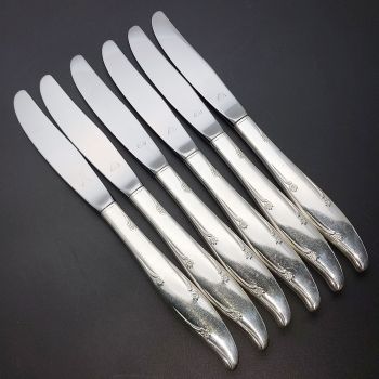 Community Carousel / Silver Flowers Set Of 6 Dinner Knives Silver Plated Boxed (#99736) 1