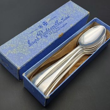 Joseph Rodgers Set Of 6 Dessert Spoons Silver Plated Boxed Vintage Old English (#99738) 1