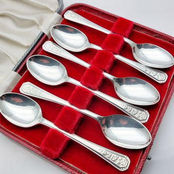 De Montfort Sheffield Silver Plated Coffee Spoons Cased Vintage Epns A 1954 (#99742) 1