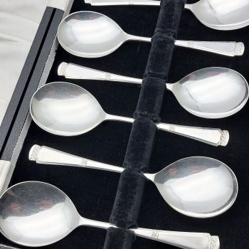 Cased Vintage Set Of 6 Pudding Spoons Epns Silver Plated (#99745) 1