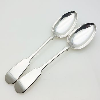 Fiddle Pattern - Pair Of Table Spoons - Silver Plated - Antique (#99747) 1