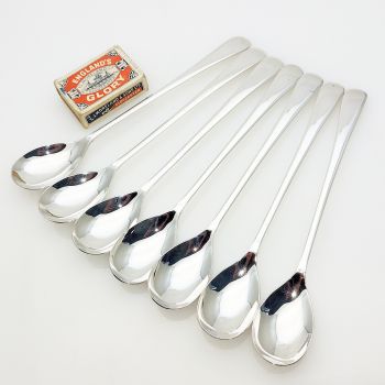 Set Of 7 Cocktail / Sundae Spoons Silver Plated Old English Pattern Vintage (#99750) 1